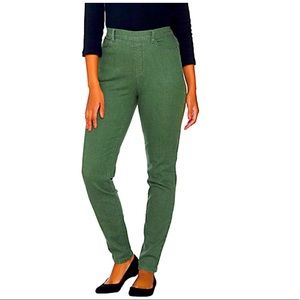 Denim & Co. Classic waist stretch jegging in dark pine, and berry, sz 2XP